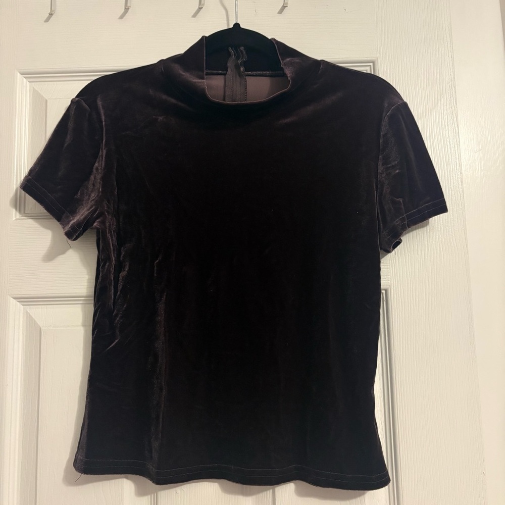 Grane Velvet Short Sleeve Top - Deep Brown